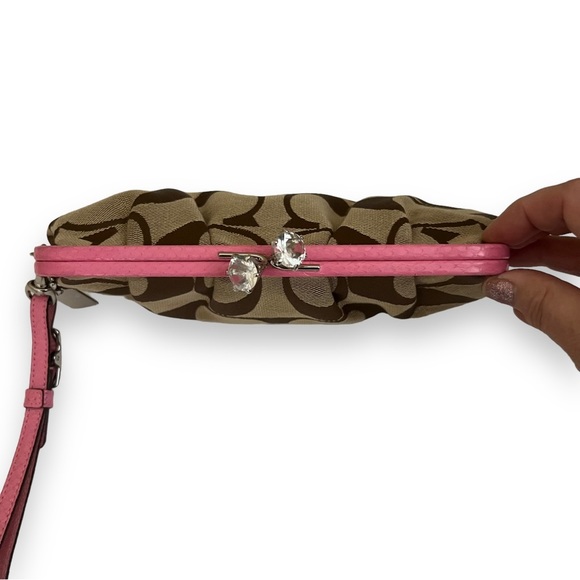 Rare Coach Limited Edition Jeweled Kisslock Wristlet Clutch Bag Hot Pink Brown - Picture 4 of 13